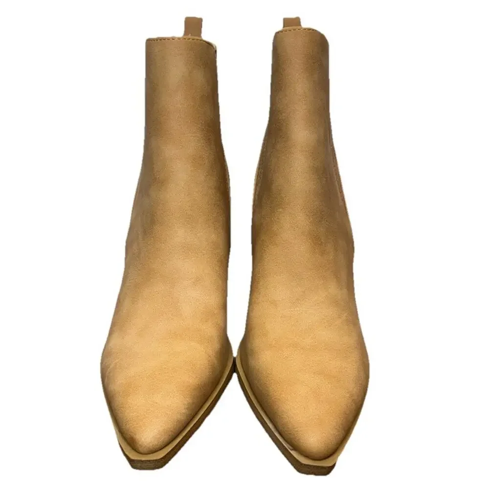 Soda Tan Ankle Booties Womens 8.5 M Chestnut Pointed Toe Cowgirl Faux Leather